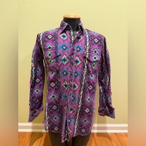 Mens Vintage Karman Cowboy Western Aztec Tribal Button Shirt Medium